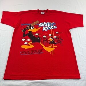 Vintage 90s Daffy Duck Shirt Mens XL Red Baseball Graphic Single Stitch